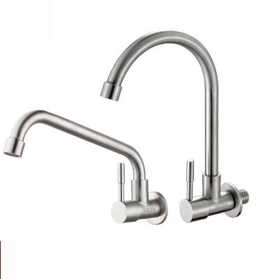 China Cold Sense Wall Mounted Faucets Single Handle Only Round 304 Stainless Steel Faucet Water Tap For Bathroom for sale