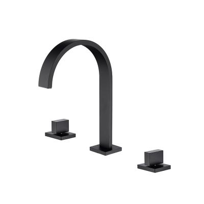 China 2 Inch Holes 3 Faucets 8 Handle Basin Faucet Water Mixer Basin Faucet Bathroom Cartridge Black Brass Metered for sale