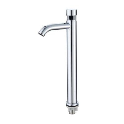 China Metered Faucets Chrome Plated Bathroom Tall Basin Faucet Deck Mounted Single Round Handle Push Button Delay Action Faucets for sale