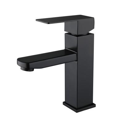 China Hot And Cold European Bathroom Faucets 304 Stainless Steel Black Metered Basin Faucet Square Single Hole Paint Basin Faucet for sale