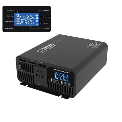 China Pure Sine Wave Converter 12V 24V To AC Power Inverter 110V 220V 600W 1000W 2000W 3000W 4000W With Digital LCD Display 228mm*173mm*76mm for sale