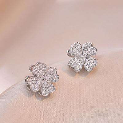 China Water Proof four leaf clover  Fine Jewelry Earrings Suit Female ring 925 Sterling silver cz for sale