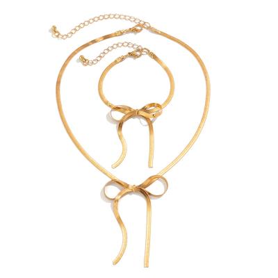 China TRENDY Amazon top selling butterfly necklace set Bow Tie NecklaceJewelry 18k Gold Plated Bow Butterfly Knot Round Thin  Necklace for sale