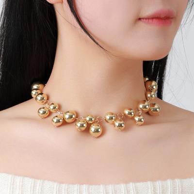 China TRENDY New Hip Hop Style Gold Ball Big Bead Chain Necklace Punk Stainless Steel Choker Necklace Jewelry For Women Party for sale