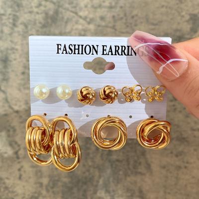 China Water Proof Pearl Twist Butterfly Acrylic Dangle Hoop Earring Set for Women Metal Hollow Gold Plated Earrings Jewelry for sale