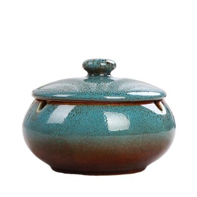 China Morden Large Retro Household Ceramic Creative High-end Ashtray Chinese Decorative Ashtray With Cover for sale