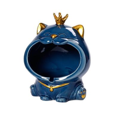 China Morden Large Low Price Household Kitten Ashtray Amazon Crown Kitten Ceramic Storage Bowl Cartoon Ashtray for sale