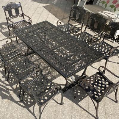 China Durable Modern Metal Outdoor Garden Furniture Vintage Patio Sets Wrought Cast Aluminum Square Long Table And Chairs for sale