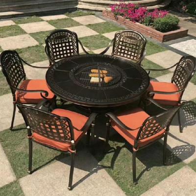 China Durable Modern Outdoor Charbroiler Garden Furniture BBQ Table BBQ Grill Aluminum Metal Round Shaped Dining Table for sale