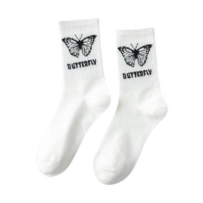 China Wholesale Price QUICK DRY Black And White Butterfly Socks Leisure Sports Woman Happy Socks for sale