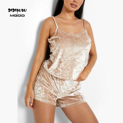 China Breathable DIDIBUBU Low MOQ Velvet Pajamas Cami PJ shorts Set Women Summer Velour Sleepwear for sale