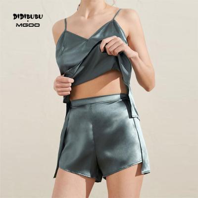 China DIDIBUBU Custom Color OEM ODM QUICK DRY Washable Silk Like Satin Camisole Shorts Sets Sexy Two Piece Sleepwear for sale