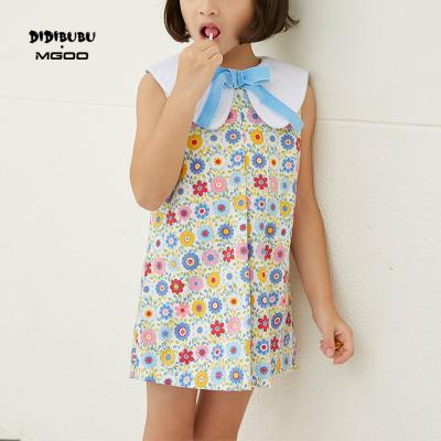 China 100% Cotton Urban Vintage Girls Anti-wrinkle Kids Dress Mini Dress With Velvet Ribbon And Oversized Collar for sale