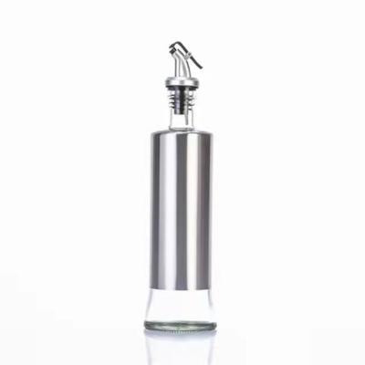 China Fashionable Customized Glass Oil Dispenser Bottle 200ml 300ml Silver Glass Bottle For Cooking Oil for sale