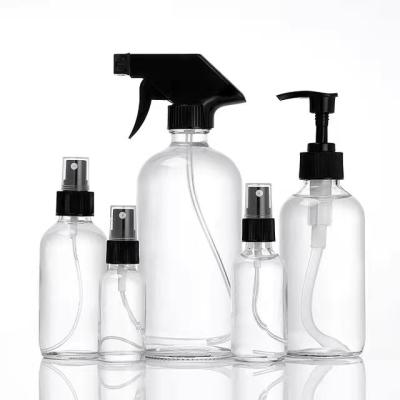 China Personal Care Hand Soap Bottle 15ml 30ml 60ml 120ml 250ml 500ml Spray Pump Glass Bottle With Spray Gun for sale