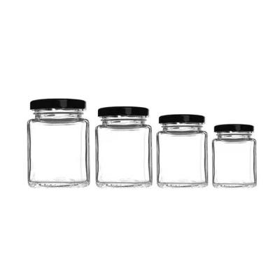 China Square Honey Storage Bottle Glass Food Jars 50ml 80ml 100ml 150ml for Honey Bottle With Metal Cap for sale