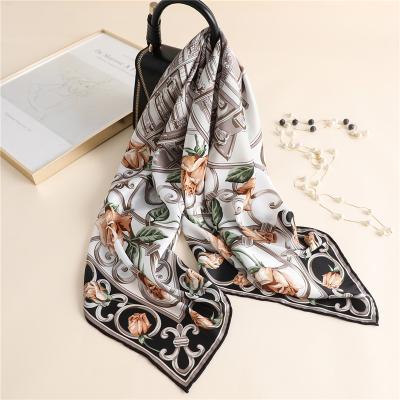 China High Quality Twill Silk Female Luxury Print Pashmina Shawls Female Brand Ladies Headband Scarf 90*90cm Large Checked Square Scarves for sale