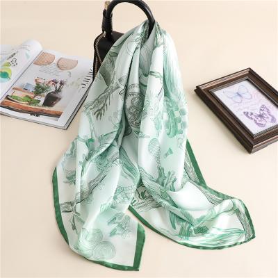 China Checked Silk Square Scarf For Women Soft Dot Print Shawl Wraps Lady Headscarf Pashmina Headscarf Hijab Female Headband Bandana for sale