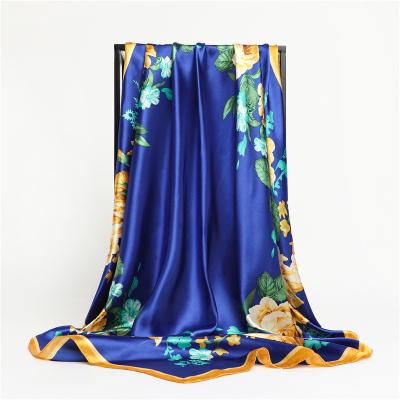 China Custom Printing Silk Scarfs Ladies Silk Scarves Polyester Flower Square Print Satin Silk Scarf For Women Headband Shawls Wholesale for sale