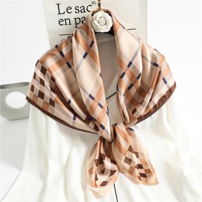 China Women Striped Summer Silk Hair Scarf Neck Warps 90cm Square Scarves Print Headscarf Headband Scarf Bandana Female Link 2020 for sale