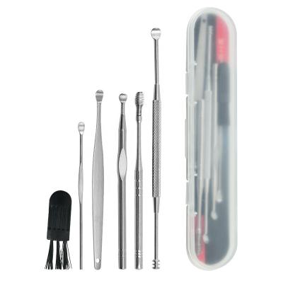 China Stainless Steel Sliver Salon Ear Pick Curette Removal Wax Ear Pick Cleaning Kit With Brush for sale