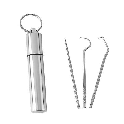 China Stainless Steel Multifunctional Waterproof Portable Toothpicks Reusable Main Chain Toothpick for sale