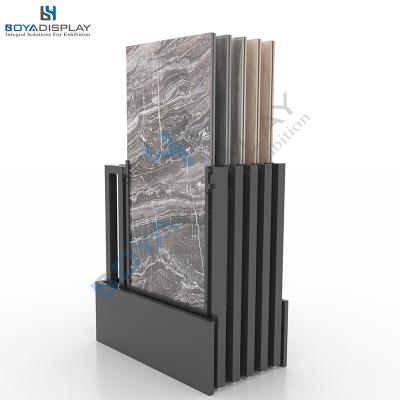 China Durable Black Spray Paint Metal Pull Rack and Ceramic Tile 360 ​​Display Roataing Stone Display Stand for sale