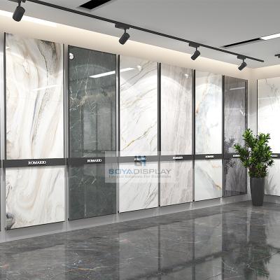 China Simple Type Durable Quartz Metal Wall Ceramic Tile Wall Display Rack Stone Panel Material For Showroom for sale