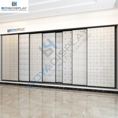 China Durable Easy To Install Aluminous Gusset Custom Sliding Tile Stone Display Rack For Showroom for sale