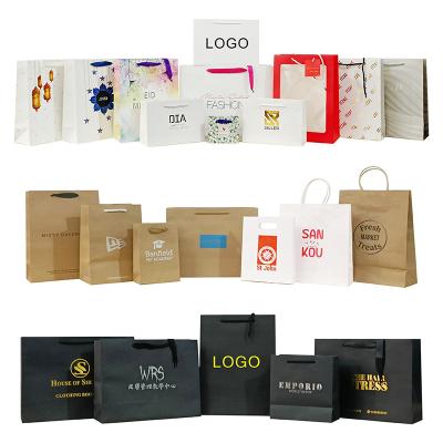 China Recyclable custom printing clean retail wholesale logo jewelry gift white brown black brown shopping apparel gift bag with handle for sale