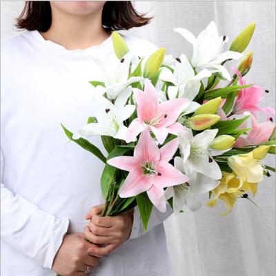 China Artificial Real Touch Nature PVC Lily Flower Wedding Home Lilium Artificial Flowers Easter Plastic Silk Indoor Decoration for sale