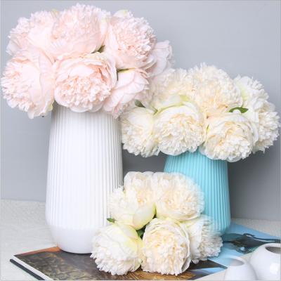 China Real Touch Nature 5 Heads Peony Bouquet Artificial Flowers For Wedding Decoration for sale