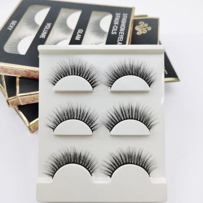 China Wholesale Lowest Price 3d Silk Fiber Lashes Durable Silk Fiber False Eyelash Mink 3pairs Synthetic Eyelash Packaging Box for sale