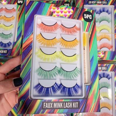 China Durable Wholesale Colored Faux Mink 3d Eye Lashes Cotton Strip Colored Eyelashes for sale