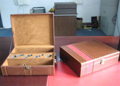 China Recyclable Leather Cover Wine Packaging Boxes With Metal Locked , Hot Stamping for sale