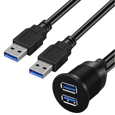 China Waterproof USB Extension Dash Panel Mount Flush Cable Waterproof Double Ports USB3.0 Male To 3.0Female Cable for sale