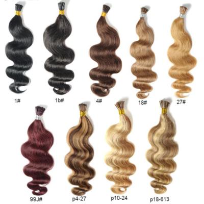 China Body Wave Cuticle Aligned Virgin Cambodian Curly Straight Hair i Tip Extensions for sale