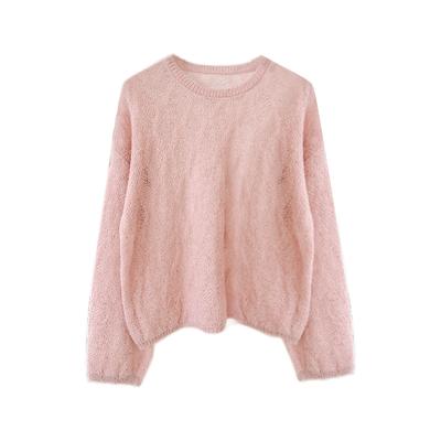 China New Summer Women's Temperament Anti-wrinkle and Mohair Spring Soft Casual Hollow Round Neck Knitted Sweater for sale