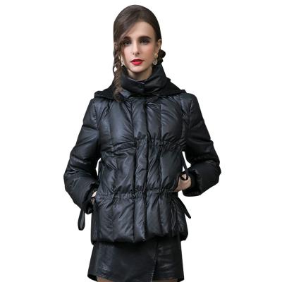 China Waterproof White Duck Down Jacket Fashion Women's Fashion Black PU Leather Down Jacket Women's Down Jacket for sale