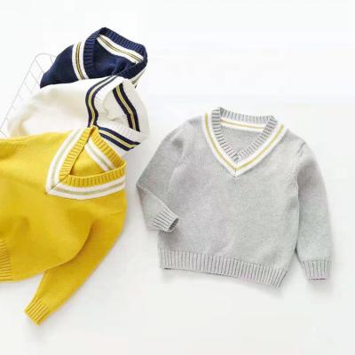 China Kids Girl Anti Shrink Casual Boy Knit Sweaters Autumn Winter Solid Color V-Neck Long Sleeve Pullover Tops for sale