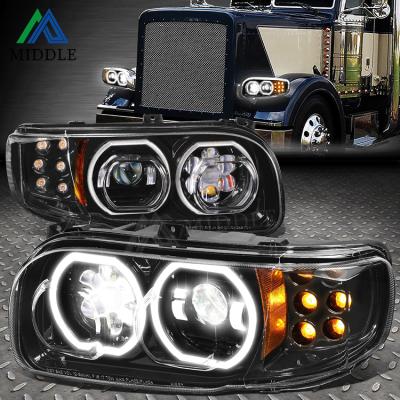 China NEW ARRIVAL AMERICAN TRUCK PLASTIC LED DRL WITH TURN SIGNAL BLACK SEQUENTIAL STYLE HEADLIGHT FOR 2008-2021 PETERBILT 389 388 567 for sale