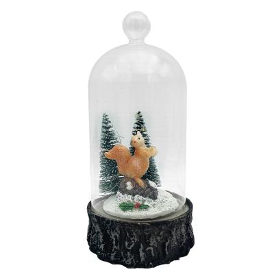 China Christmas Gifts and Holiday Decorations LED Glass Dome Resin Squirrel Christmas Decoration for sale