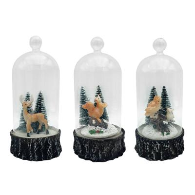 China Christmas Gifts Glass Squirrel Owl Christmas Decoration and Holiday Decorations LED Dome Resin Deer for sale