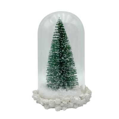 China Europe Wholesale Christmas Gift Leads Resin Christmas Tree Base Glass Dome for sale