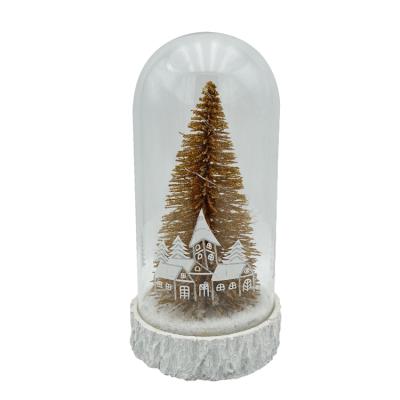 China Europe Christmas Gifts LED Glass Dome Small Snow View Green Christmas Tree for sale