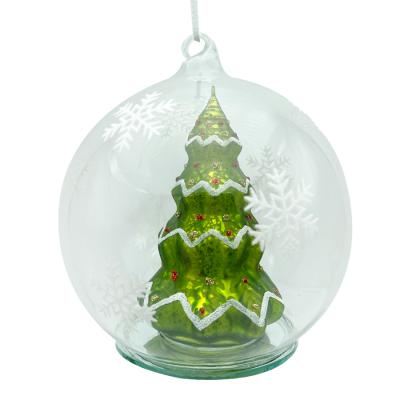 China Holiday Decorations 12cm LED Glass Christmas Tree Spherical Christmas Table Christmas Gifts and Ornaments for sale