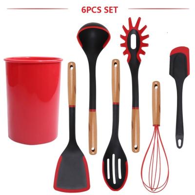 China Contemporary Silicone Utensils Set For Cooking With Wooden Handle for sale