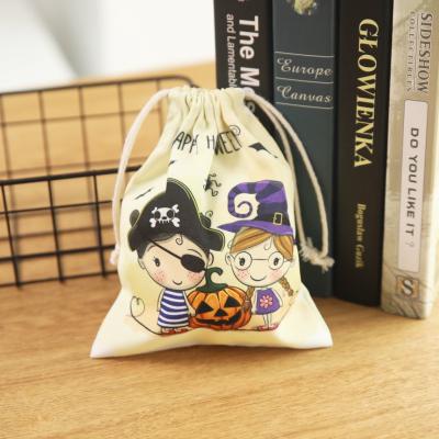 China Daily Life Canvas Halloween Gift Candy Bag Drawstring Goodie Bags Portable Halloween Candy Handbag Halloween Handbags for sale