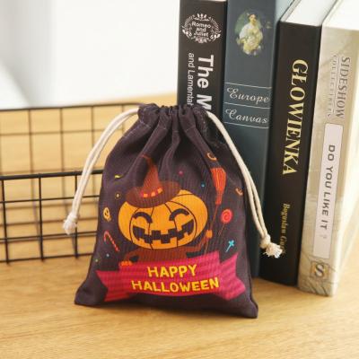 China Fashion Halloween Treat Bags For Halloween Gift Supplies Plush Candy Bag Halloween Party Drawstring Goodie Bags for sale