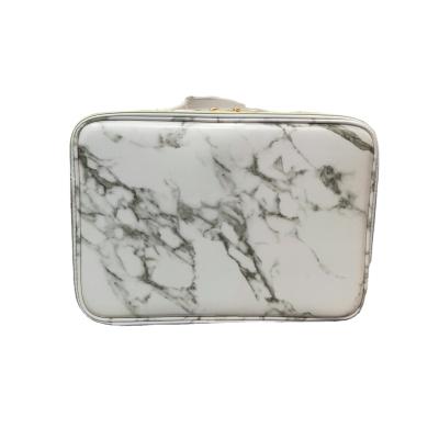 China Professional Large Capacity Cosmetic Storage Cosmetics Case Eco-friendly Portable Marble PU Leather Travel Case for sale